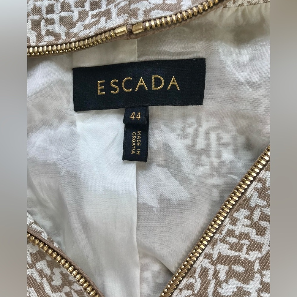 ESCADA M Tan & Cream print Gold Zipper detail Moto vibe Size EU 44 jacket blazer - Picture 7 of 15